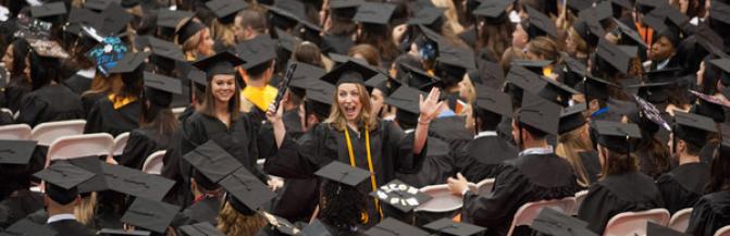 Crowds of graduates at commencement